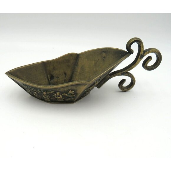 Chinese Medicine Scoop Brass Decorative 6"x3" Bowl Ornate Scroll Handle Vintage - Picture 2 of 10